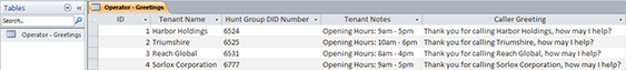 Example database setup